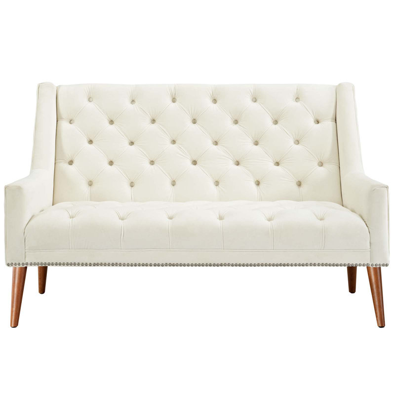Modway Peruse Tufted Velvet Mid-Century Loveseat, Ivory