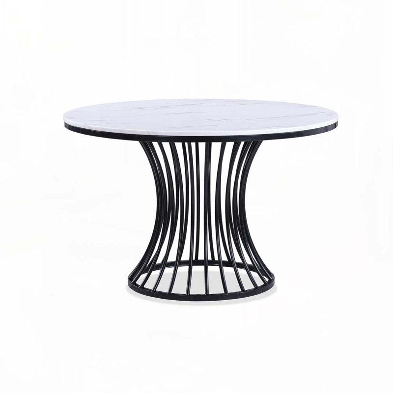 Table de salle à manger en faux marbre avec base en métal