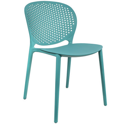 Coastal Nautical Plastic Perforated Back Dining Chair, Stackable Indoor Outdoor Patio Side Chair, Weather-Resistant Seating for Kitchen, Restaurant, Balcony, Porch, Yard, Aqua Blue