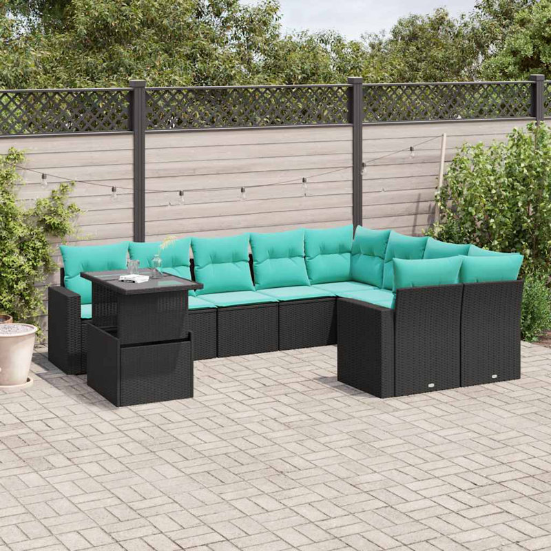  Ensemble de canapé de patio 10 pièces avec coussins en rotin de polyester gris, Bleu clair, Noir