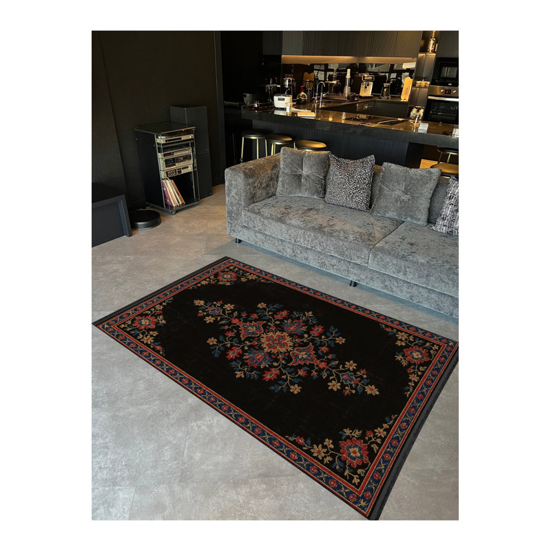 Tapis noir tissé lavable Mosso, 2'6" x 9'10"