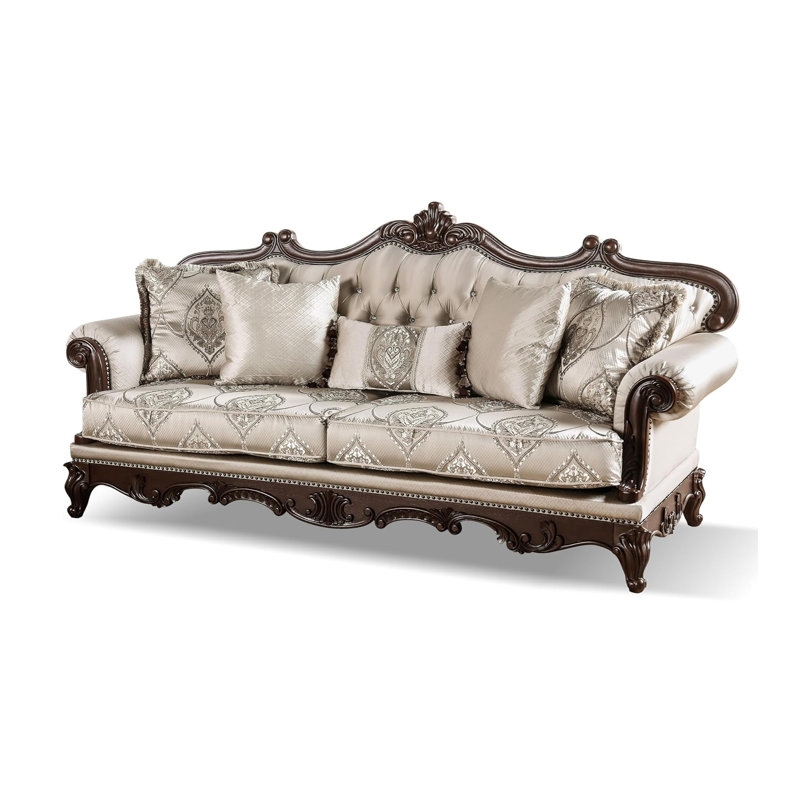 Canapé traditionnel l 90,4 po, cerisier foncé / beige, Cerise foncée / Beige