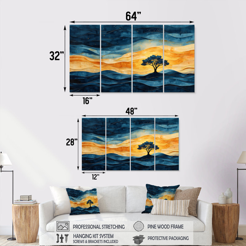 «Blue Desert Survivor Tree of Life III», ensemble d'art sur toile arbre de vie, H 32 po x l 64 po