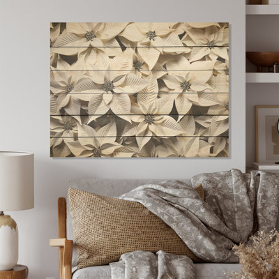 White Poinsettia Serenade - Poinsettias Wood Art On Natural Pine Wood