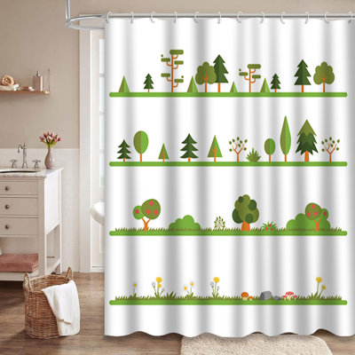 Trees Pine Branch Flat Garden Nature Graphic Shower Curtain with 12 Hooks