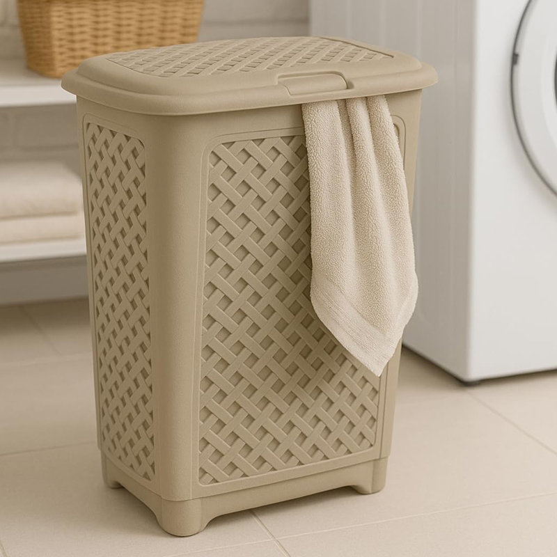 Plastic Laundry Basket, Cream