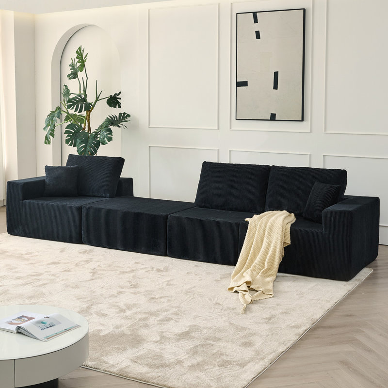 Canapé modulaire 110 po avec repose-pieds Cloud, Velours côtelé noir