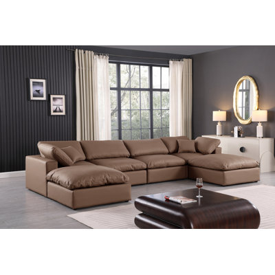 Canapé modulaire réversible en similicuir de 160 po de large avec repose-pieds