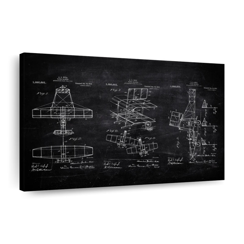 Aircraft Blueprint Canvas Print, 20" H x 30" W x 1.25" D