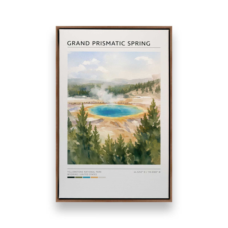 «Grand Prismatic Spring», reproduction d'art sur toile Yellowstone, Cadre flottant en noyer, 12 po x 18 po