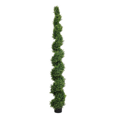7ft Tall Artificial Two-tone Cypress Pine Tree - Realistic Faux Spiral Greenery With Natural Dual-color Leaves, Potted Fake Tree For Indoor/outdoor Home, Office, Garden, Wedding & Holiday Decor (1pc/set)