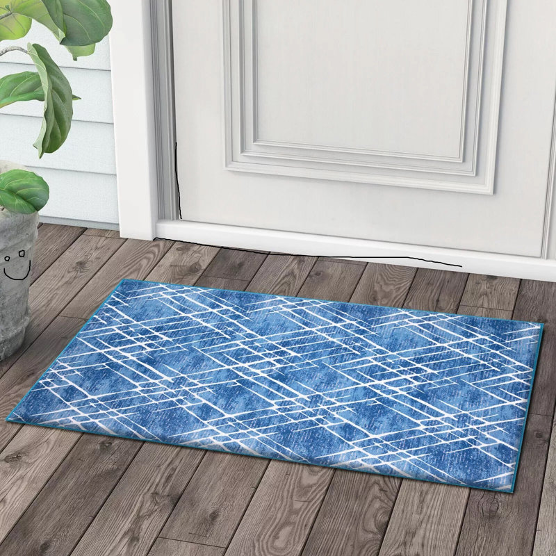 Indoor Small Large Washable Rugs Kitchen Floor Door Mat, Rectangle 50 x 80cm, Blue