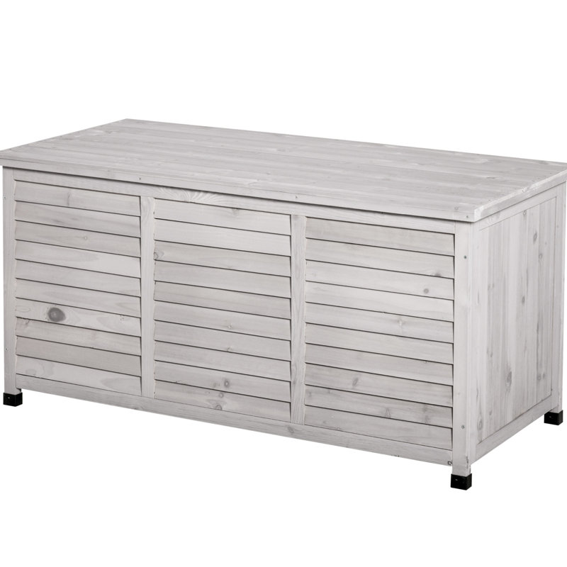 Grande boîte de rangement en bois gris - 75 gallons de rangement extérieur avec espace d'aération et intempéries - pour une texture de climat difficile