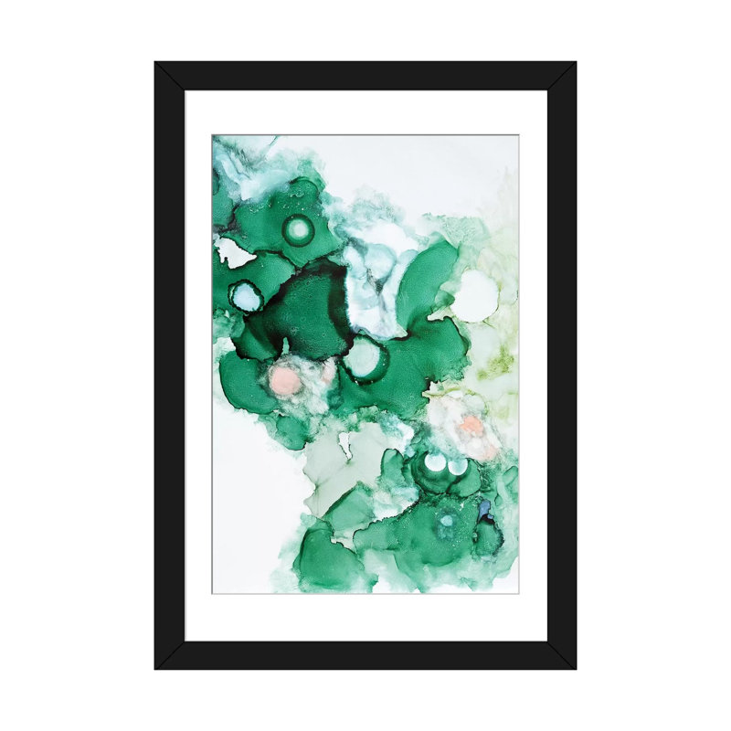 «Green I» par Sana Jamlaney, reproduction sur toile tendue, H 24 po x l 16 po x P 1 po, Papier d'art encadré noir, Blanc