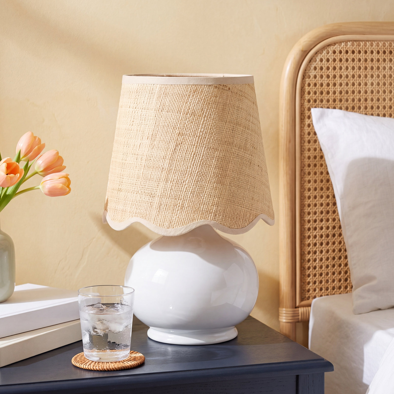 Momsen Ceramic Bedside Lamp, White, 13" H x 8" W x 8" D, Natural