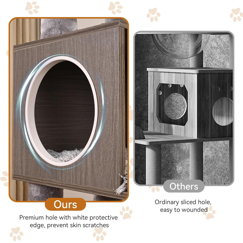 Jaelin Claresa Cat Tree with Litter Box Enclosure, Hidden Washroom Litter Box Tree with Sisal Scratching Post and Soft Plush Perch, Wooden Cat Furniture with Multiple Platforms