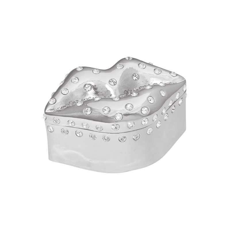 Boîte à bijoux en métal et cristal en forme de lèvre - Platine, Platine