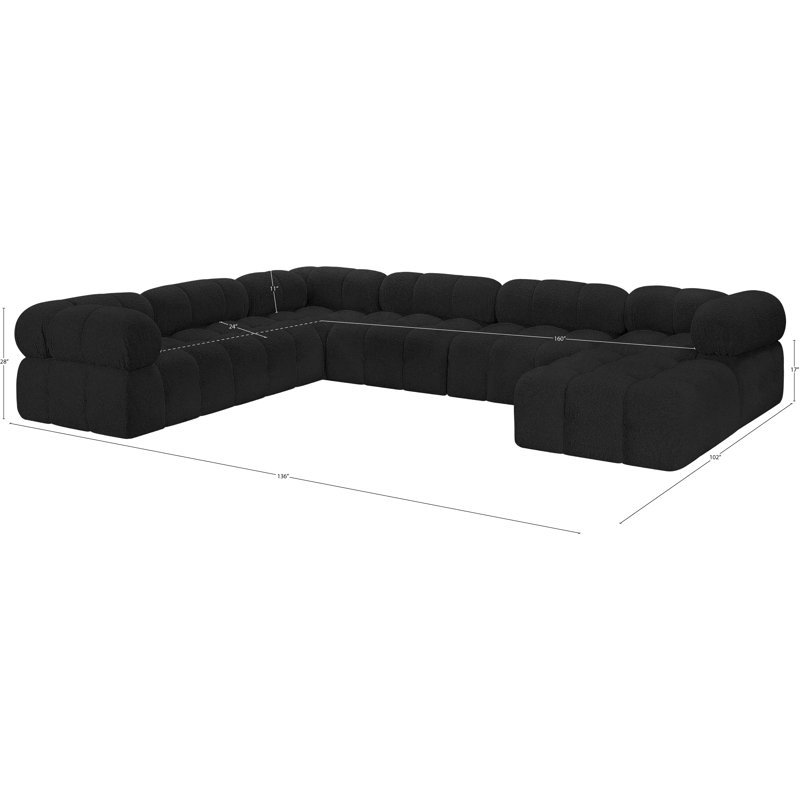 Ames 136" Upholstered Sectional, Black Boucle Fabric