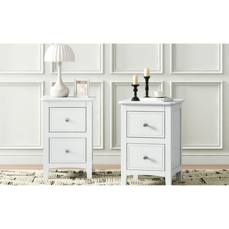 2 tables de chevet modernes blanches avec 2 tiroirs - Table de chevet spacieuse et élégante pour chambre à coucher et salon