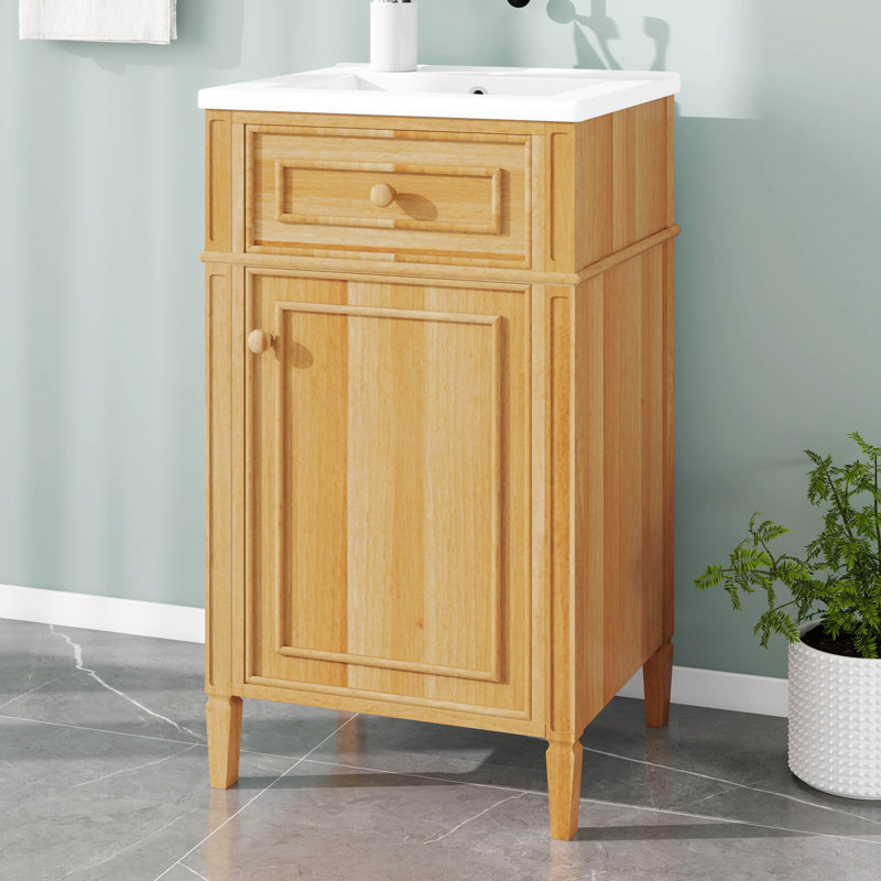 Meuble-lavabo de 20 po avec lavabo, meuble-lavabo simple avec plateau, un tiroir rabattable, une tablette de porte et une tablette réglable
