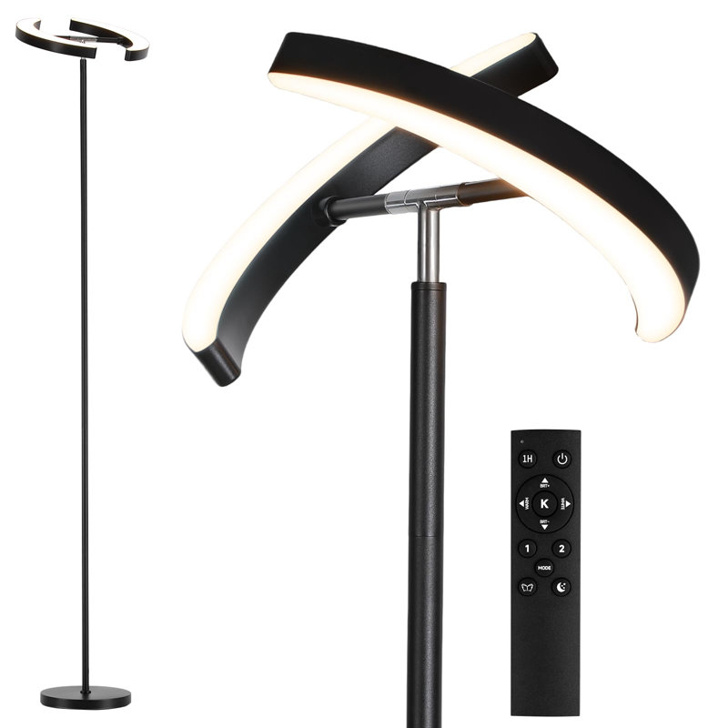 Lampe sur pied moderne avec 2 lumières rotatives - Lampe sur pied à DEL 28 W avec télécommande, lampe d'angle réglable en continu de 74 po pour le salon, la chambre à coucher et le bureau