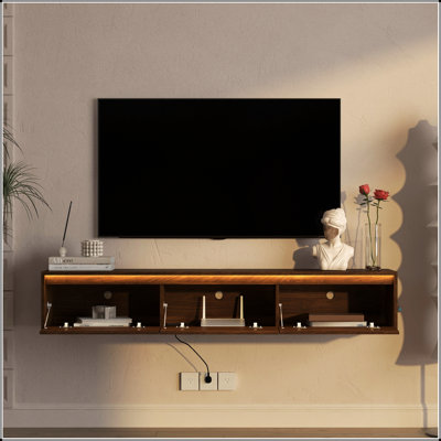 Wall Mounted Floating TV Stand with LED Lights and Power Outlets, Perfect for Modern Living Rooms and Entertainment Areas