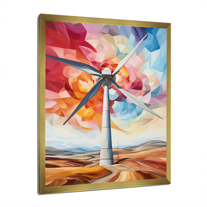 «Fractal Wind Turbines Modern Energy», reproduction sur toile, Cadre doré à une seule photo, H 44 po x l 34 po x P 1,5 po