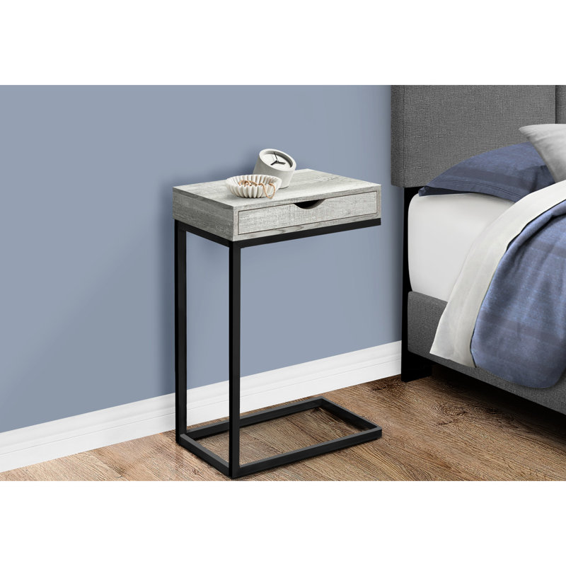Table de bout avec plateau en stratifié gris - structure en métal noir et compartiment de rangement pour base de collation moderne pour chambre à coucher