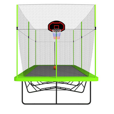 Ensemble de trampoline rectangulaire de 10 pi x 17 pi avec filet de sécurité et cerceau de basket-ball - Tapis de saut d'extérieur robuste pour enfants