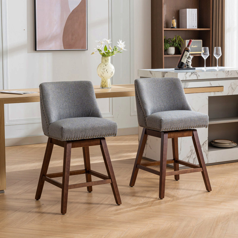 Counter Height Swivel Barstools, 26'' H Seat Height Upholstered Bar Stools Set Of 2, Fabric, Gray