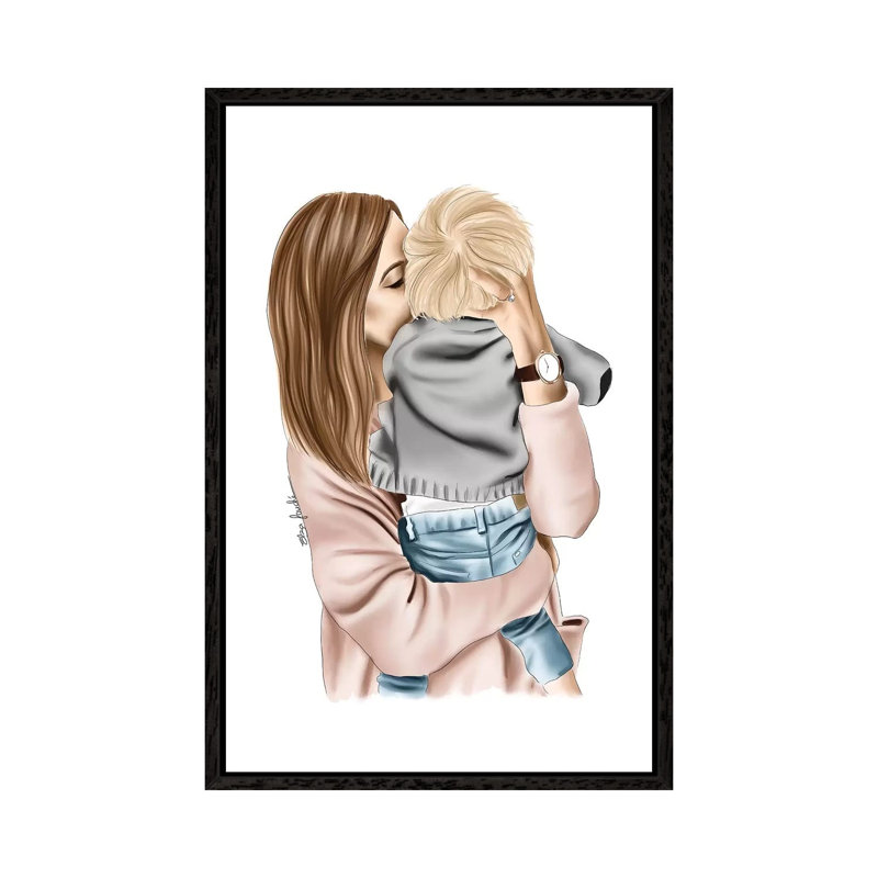 Mother And Son by Elza Fouche - Painting on Canvas, Black Framed, 101.6cm H x 66.04cm W x 3.81cm D