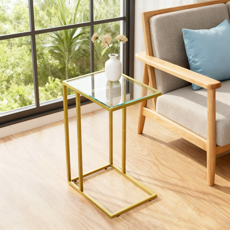 Ensemble de 2 tables d'appoint en forme de C, table d'appoint moderne avec plateau en verre trempé et structure en métal pour le salon, la chambre à coucher et les petits espaces