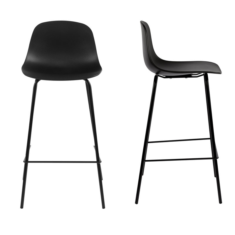 Tabouret de comptoir en polyuréthane à dossier bas H 26 po Botyo, Noir, 2