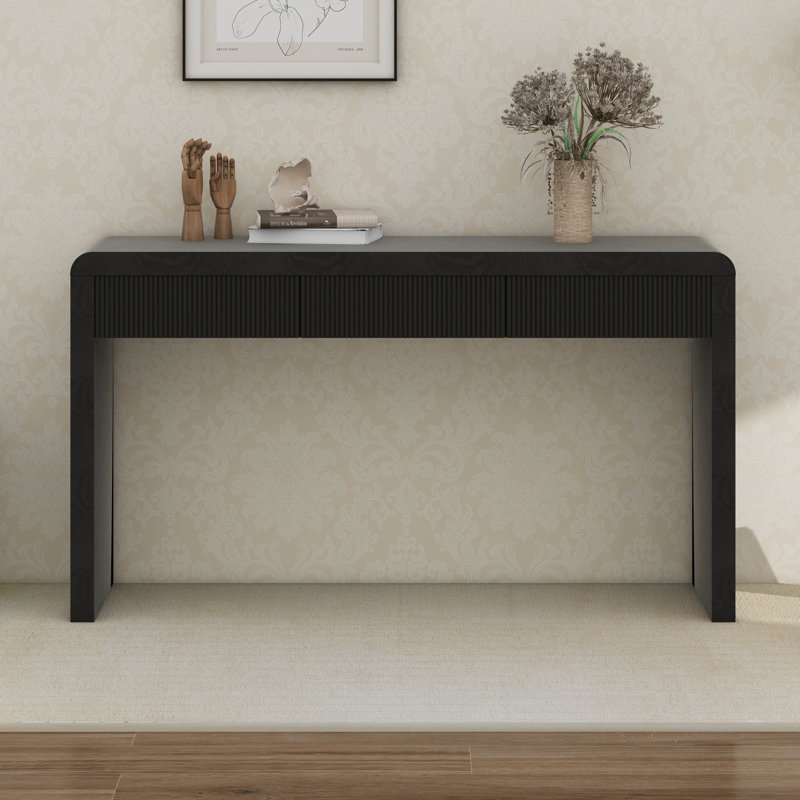 Console rustique avec 3 tiroirs cannelés, Noir