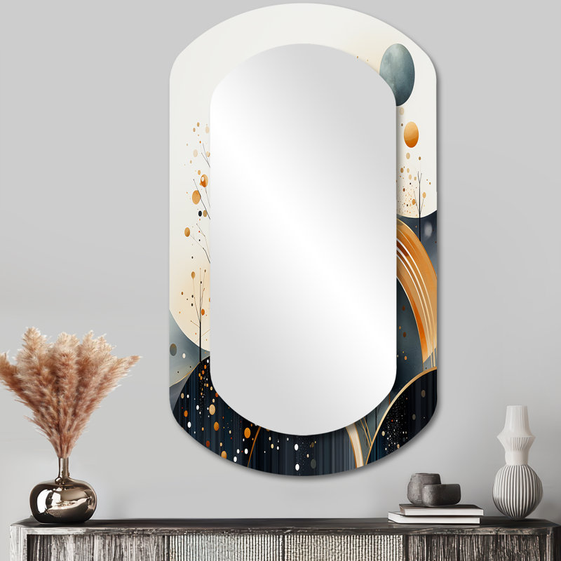 Dockery Yellow and black Landscape Symphony II - Landscapes Asymmetrical Unique Mirror, Yellow Cylinder Large Wall Mirror, Printed Metal Art