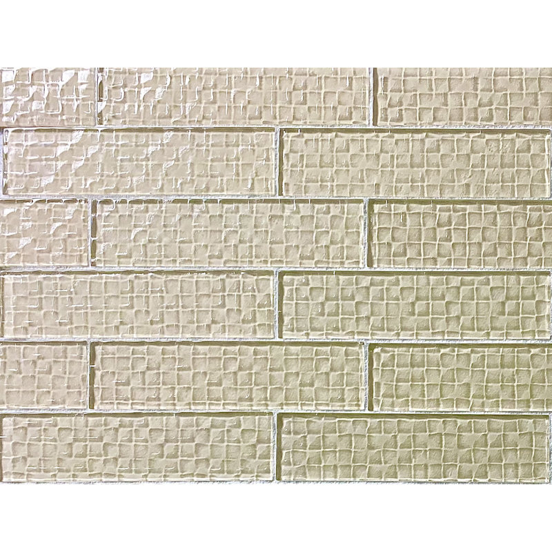 Metro Cubes 2 in. x 8 in. Textured Glass Straight Edge Subway Decorative Kitchen & Bathroom Wall Tile, Cream