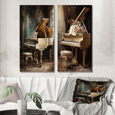French Baroque Piano Brilliance - Music Piano Canvas Prints Set Of 2