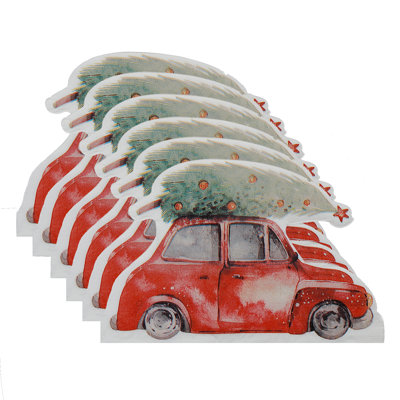 12 Pack 3 Ply Shaped Napkin (Tree On Red Car) - Set Of 6