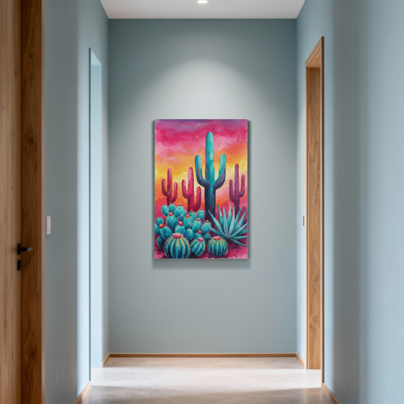 «Plants & Flowers Vibrant Desert Cactus Sunset», reproduction d'art, H 18 po x l 12 po