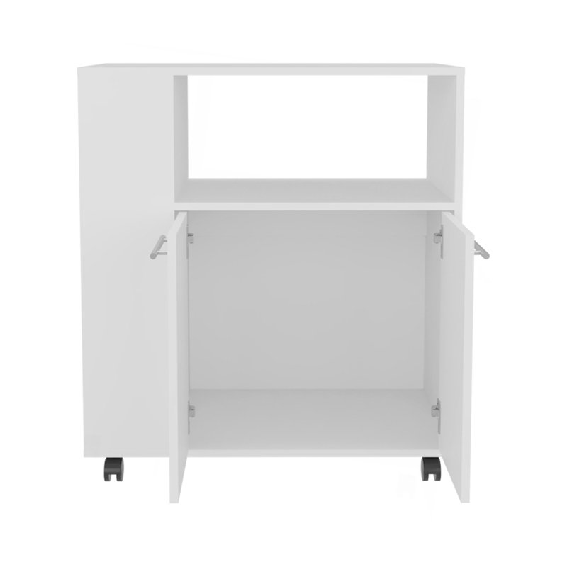 Chariot de cuisine, 2 portes, 3 tablettes, 4 roulettes, Blanc