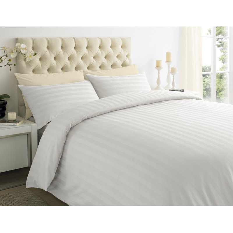 Satin Solid Colour Duvet Cover Set with Pillowcases, White, Double - 2 Standard Pillowcases