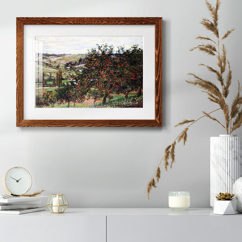 Pommiers près de Vetheuil, 1878 - Reproduction encadrée rustique avec tableau mat, Érable, H 28 po x l 42 po x P 1,5 po