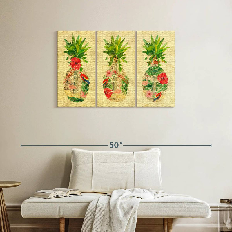 Yarlin Triple Tropical Pineapple Collage, 24" H x 38" W