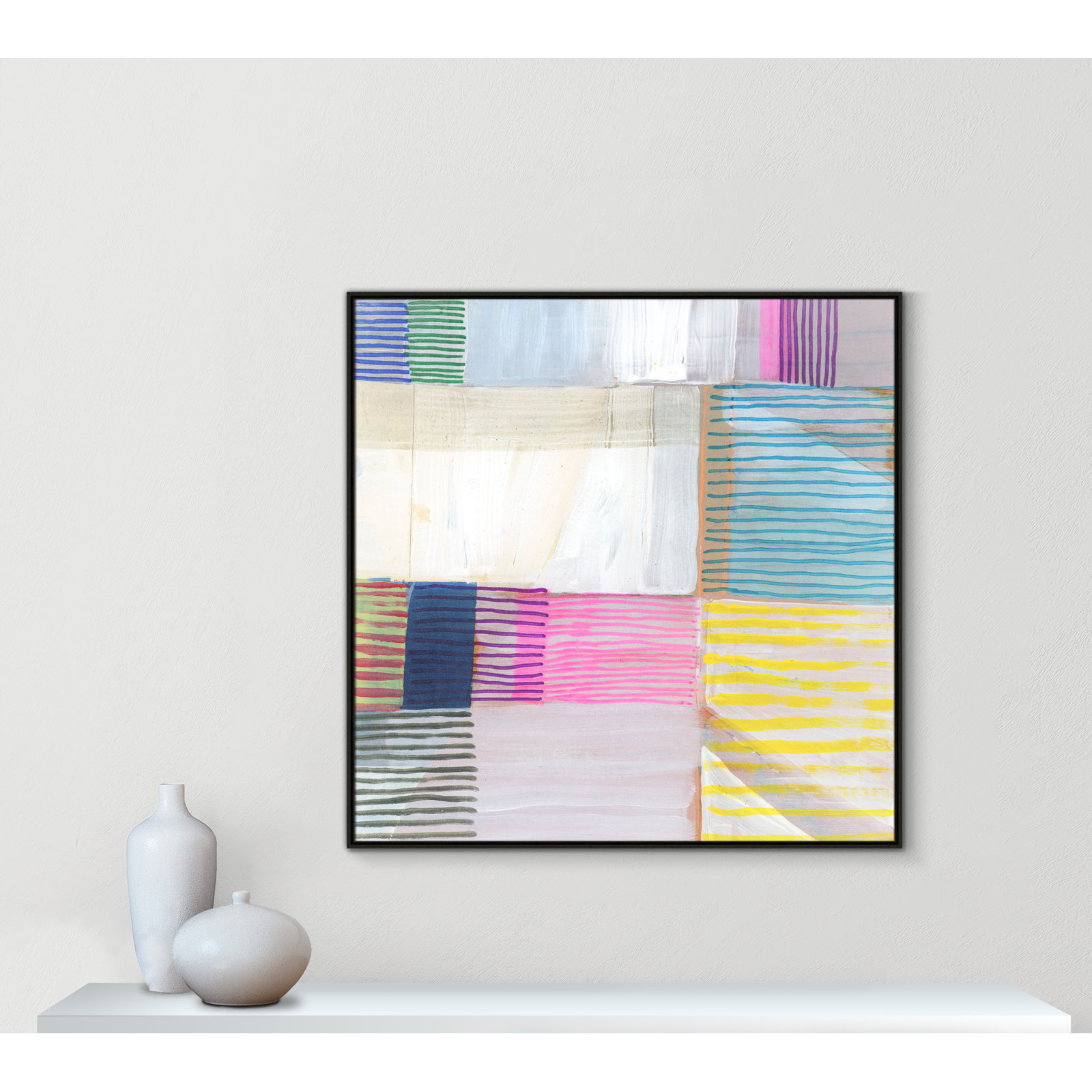 Clarendon "Bright Net II" Painting by Cartissi, Espresso Framed, 46.5" H x 46.5" W x 2" D