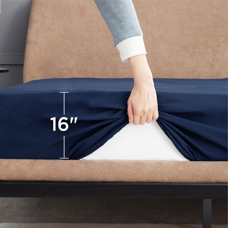 Bedsure Bed Fitted Sheet With 16 Inch Deep Pocket, Navy, Queen Fitted Sheet