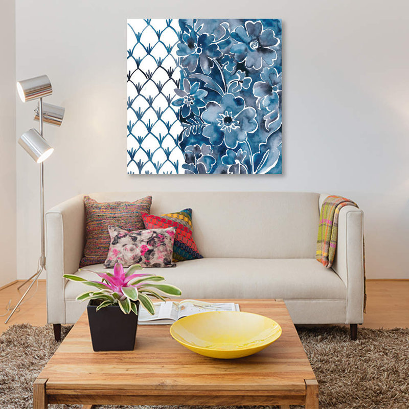 « cobalt jardin iii », reproduction d’impression sur toile, H 12 po x l 12 po x P 1,5 po, Toile tendue, Pas de tapis
