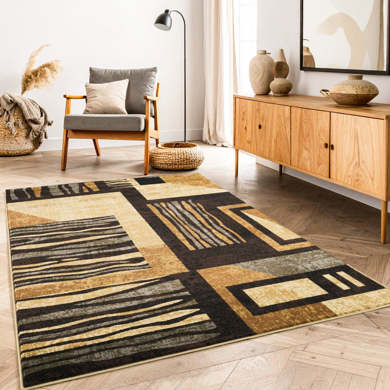 7 pi 10 po Tapis multicolore X 3, motifs géométriques, rayures, polypropylène pour une pièce élégante - tapis coloré et maison moderne