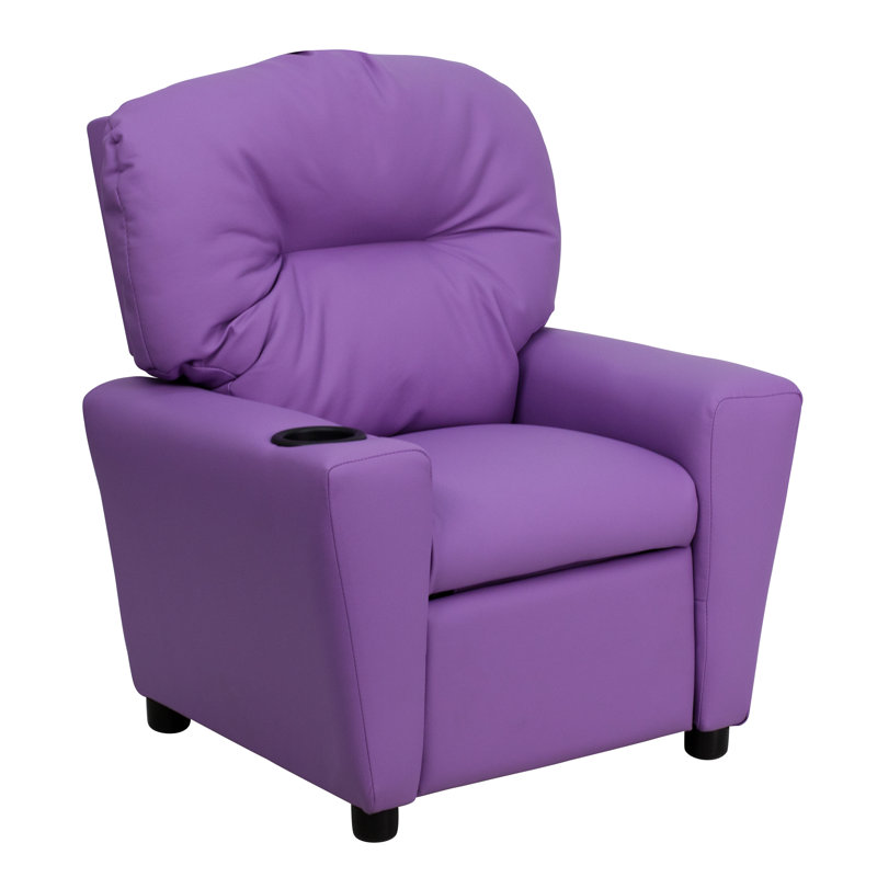 Contemporary Kids Recliner with Cup Holder, Vinyl - Lavender
