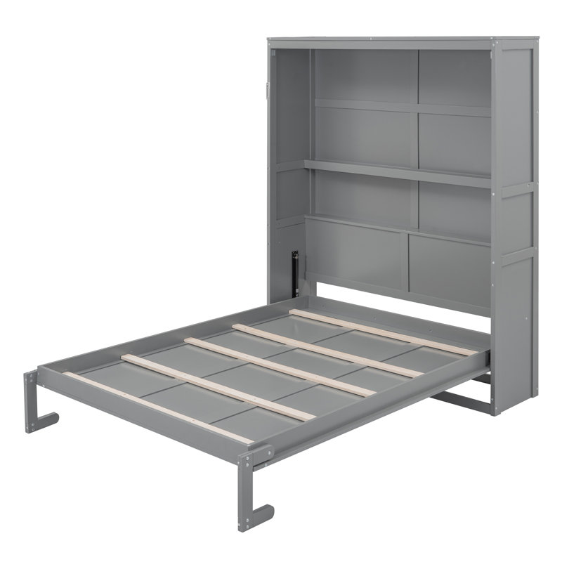 Lit escamotable mural avec tablettes Murphy, Gris, Grand lit
