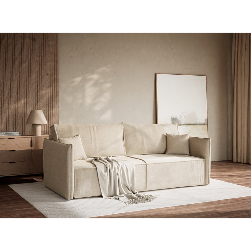 3 Seater Reclining Sofa, Beige Polyester/Chenille